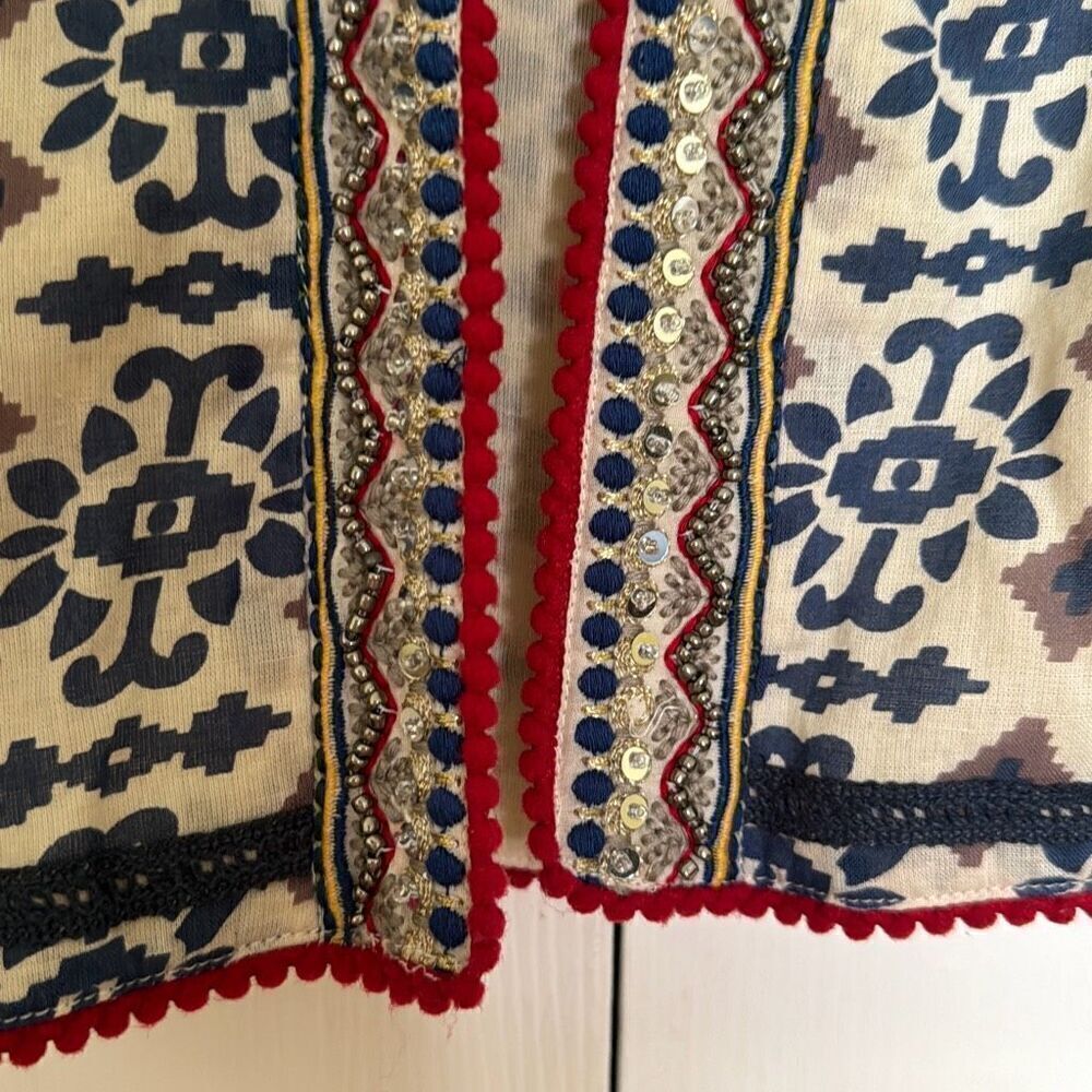 Indigo Moon Tan and Blue Patterned, Embellished Jacket, Size M, NWT - Picture 4 of 13